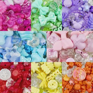 Mixed acrylic beads and charms for DIY bracelets, phone chains, and handmade craft accessories.