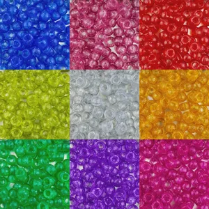 Close-up details of colorful glitter barrel beads, large hole pony beads for DIY hair braiding.