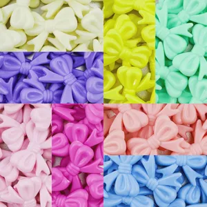 Colorful acrylic bow beads, vertical hole DIY jewelry making, 23x29mm detail view.