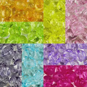 Detailed view of colorful transparent acrylic beads, perfect for DIY jewelry making supplies.