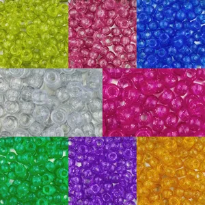 Colorful glitter pony beads 6x9mm large hole barrel beads for DIY hair braiding and jewelry.