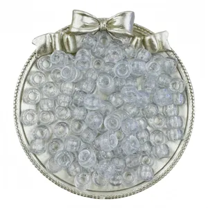 Clear glitter barrel beads detail view, large hole pony beads for DIY crafts and dreadlocks.