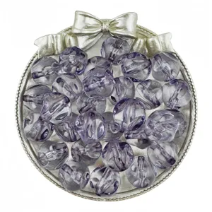 Transparent purple acrylic fig beads close-up, glowing DIY jewelry accessory detail view.