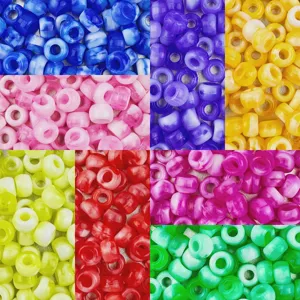 6x9mm dual color pony beads for hair braiding and DIY jewelry crafts, bulk barrel beads.