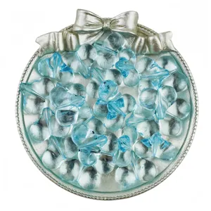 Transparent blue acrylic character bead detail shot, ideal for DIY handmade bracelets and jewelry.