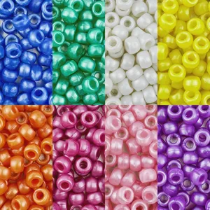 Perle a Barilotto Perlate Acriliche Perle Sciolte Colorate Foro Grande Perle Pony per Treccia di Capelli Fai da Te Gioielli