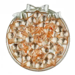 Transparent acrylic peach heart beads close up shot, ideal for DIY handmade bracelets and jewelry.