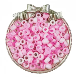 6x9mm Pink White Marbled Pony Beads Large Hole Barrel Beads for Hair Braiding and DIY Jewelry Craft