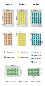 Hydrocolloid acne patches size chart, ster heart round pimple patch specifications.