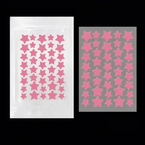 Pink star acne patches size chart showing 40 pieces in 1cm 1.2cm and 1.4cm dimensions for face