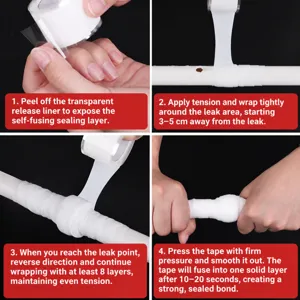 Waterproof self-fusing pipe repair tape strong adhesive for plumbing leak sealing.