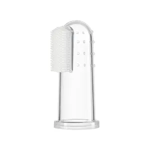 Clear silicone pet finger toothbrush, soft bristles for gentle oral cleaning and dental care.