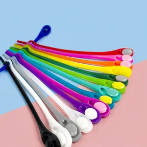 Silicone no-tie shoelace detail close-up showcasing vibrant colorful elastic design for sneakers.
