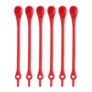 Red silicone lazy elastic shoelaces detail view, stretch tie-free design for sneakers.