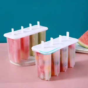 4 Cavity Ice Pop Mold Household DIY Ice Cream Mold With Lids And Wooden Sticks Kitchen Gadget Making Tool