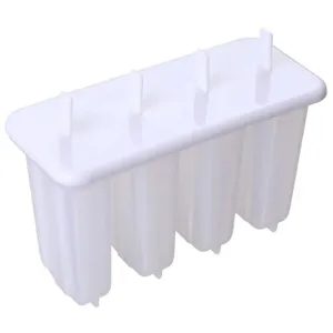 White plastic 4-grid DIY popsicle mold with lid and sticks for homemade ice cream