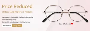 Monture de lunettes optiques géométriques vintage en métal, légère et élégante au quotidien.