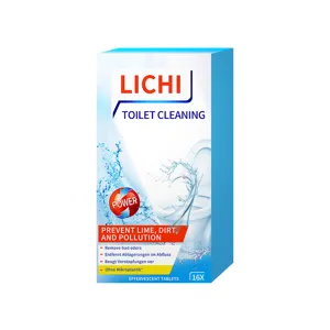 LICHI WC-Reiniger-Tabs in Box-Verpackung, Frontansicht der 16er-Packung für die Toilettenpflege.
