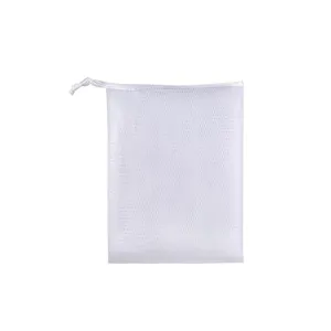 Retina schiumogena bianca a doppio strato sacchetto per sapone con coulisse pulizia viso.
