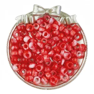 6x9mm red white swirled pony beads large hole barrel beads hair braiding DIY craft accessories