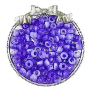 Purple two-color pony beads, 6x9mm large hole barrel beads detail shot for DIY crafts braiding.