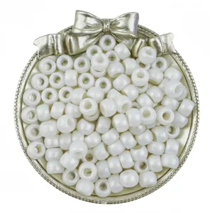 Perline pony bianche perlate, perle a barilotto 6x9mm foro grande per treccine e gioielli fai da te.