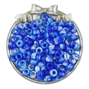 Blue marbled barrel pony beads 6x9mm large hole dreadlocks hair braiding DIY jewelry accessories