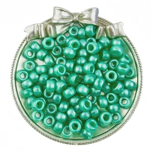 6x9mm perle pony perlate verde menta, perla a barilotto lucida per trecce e accessori gioielli DIY.
