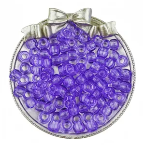 Transparent purple barrel beads, 6x9mm large hole pony beads for DIY crafts and hair braiding.
