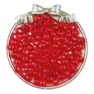 Red transparent barrel pony beads 6x9mm large hole DIY hair braiding jewelry making accessories.