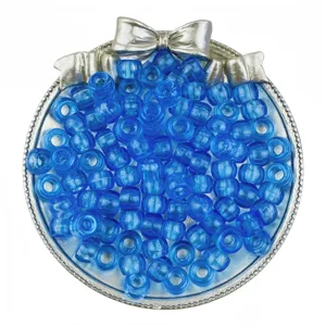 6x9mm transparent blue pony beads barrel beads for DIY hair braiding jewelry making crafts.