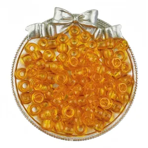 Transparent orange pony beads 6x9mm large hole barrel beads for DIY hair braiding jewelry making