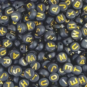 Acrylic Letter Beads Black Background Gold Letters Loose Beads For Friendship Bracelets DIY Jewelry Making Accessories
