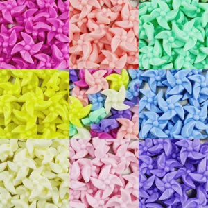 Detailed view of colorful acrylic windmill beads perfect for DIY handmade jewelry crafts.