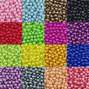 Close-up of colorful ABS imitation pearl beads, assorted colors for DIY jewelry making and bracelets.