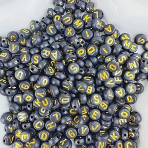 4x7mm acrylic letter beads black background gold letters loose beads for DIY friendship bracelets