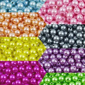 ABS imitation pearl beads for DIY jewelry making, colorful loose round craft beads.