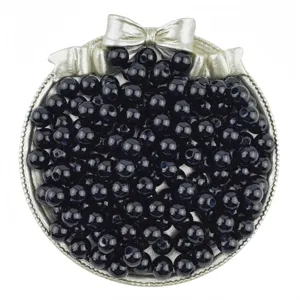 Black ABS pearl beads bulk DIY craft round beads set with silver bow tray for handmade jewelry.