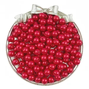 Red ABS imitation pearl beads with silver bow tray for DIY jewelry making accessories