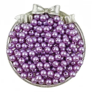 Purple ABS imitation pearls, round loose beads with straight holes for DIY jewelry making.