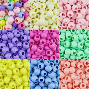 Colorful acrylic large hole beads close up shot showing vibrant assorted craft bead details.