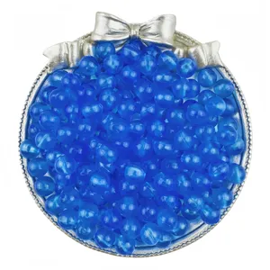 Blue acrylic jelly round beads detail shot for DIY handmade bracelet jewelry accessories.