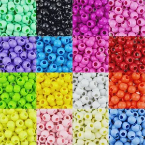 Assorted color acrylic pony beads detail showing vibrant multi-color crafting beads for DIY jewelry.