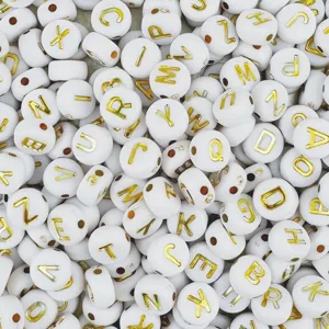 Acrylic Letter Beads White Base Gold Letters Alphabet Beads For DIY Friendship Bracelets Jewelry Making Craft Accessories