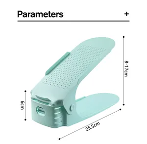 Dettagli del supporto per scarpe doppio pieghevole regolabile con dimensioni 8-17cm e 25.5cm.