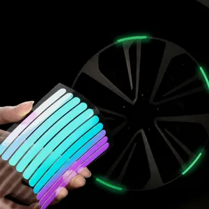 Colorful luminous wheel hub stickers for cars and motorcycles, reflective decor stripes.
