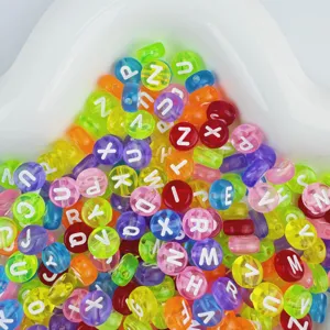 Acrylic letter beads 4x7mm colorful translucent alphabet beads for DIY friendship bracelets.