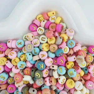 4x7mm acrylic letter beads colorful gold alphabet loose beads for DIY handmade bracelets jewelry making