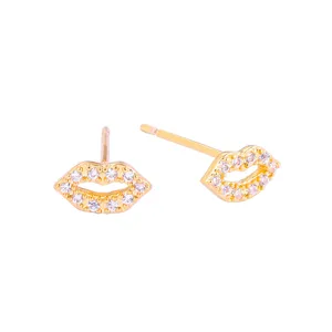 Gold Plated Zirconia Lip Stud Earrings Elegant Fashion Chic Daily Wear Jewelry Gift For Women