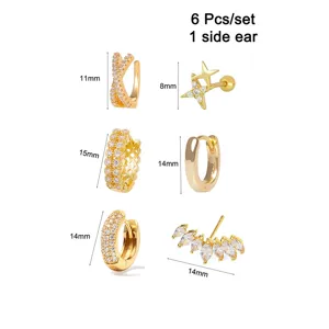 6pcs set gold plated cubic zirconia ear cuffs and stud earrings set minimalist fashion jewelry